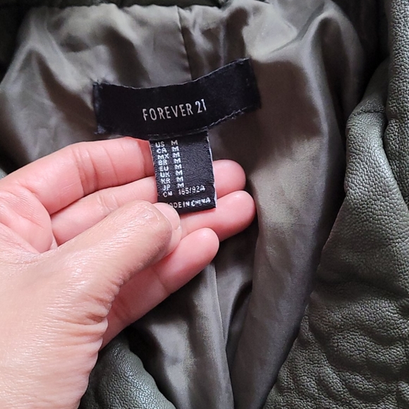 NonLeather moto biker jacket sz M in olive moss green - Picture 3 of 6